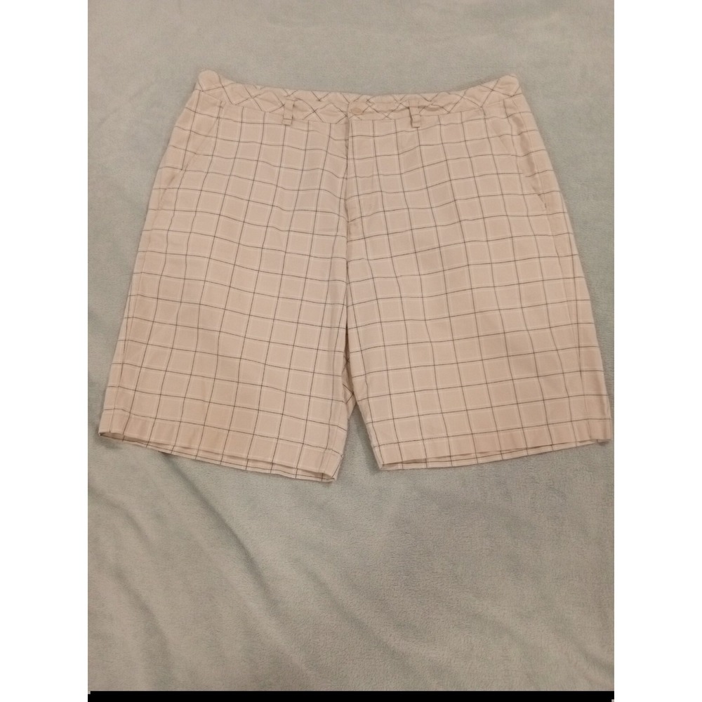 Mens‎ Ashworth Golf Chino Shorts Plaid White Beige Size 36